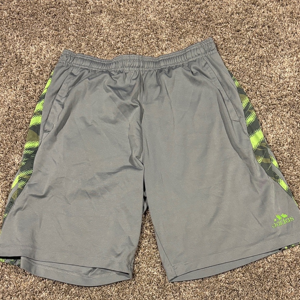 adidas Men's Gray Athletic Shorts with Neon Green Accents